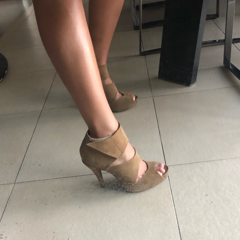 Pedro Garcia Nude Suede Cutout Heels